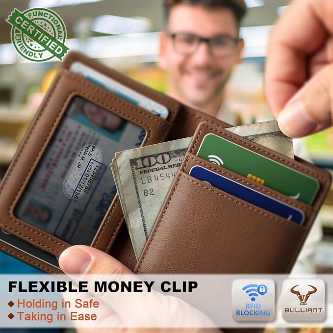 BULLIANT Slim Wallet For Men 12Cards,Magnetic Flip Build-in Money Clip Airtag Compatible-RFID Blocking