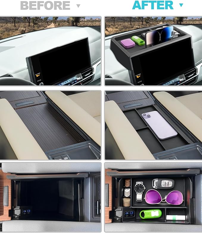 CDEFG 3PCS for 2025 2026 Toyota Sienna Center Console Organizer Dash Storage Box for Toyota Sienna 2025 2026 Accessories for 12.3-Inch Touchscreen Dash Tray Behind-Screen Organizer(Not for LE Trim)