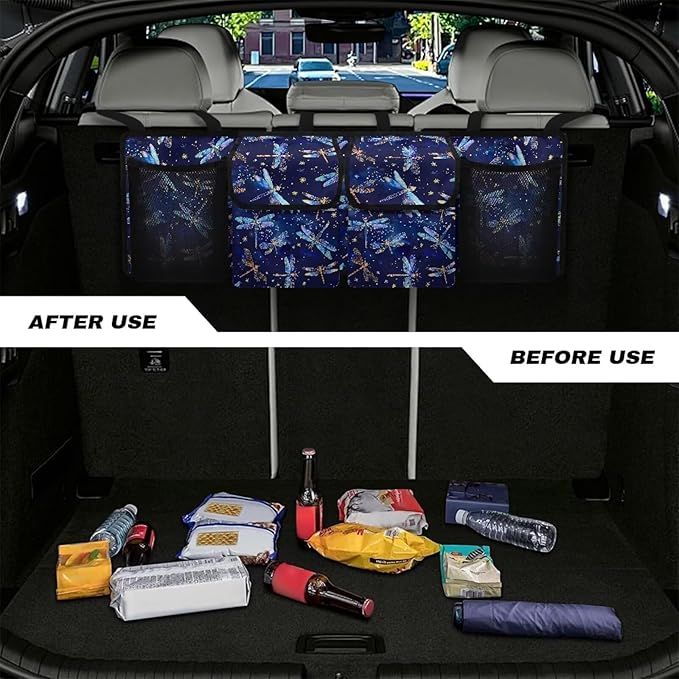 Blue Dragonfly Car Trunk Organizer and Storage Backseat Hanging Storage Car Accessories Vehicle Backseat Cargo Storage Bag for SUV, Truck, MPV,Van