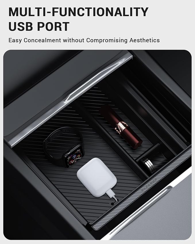 BASENOR Center Console Organizer for 2024-2026 Tesla Model Y Juniper & Model 3 Highland, OEM Fit Hidden Drawer Storage Tray for Model Y (Performance/Premium) & Model 3 (Standard/Premium/Performance)
