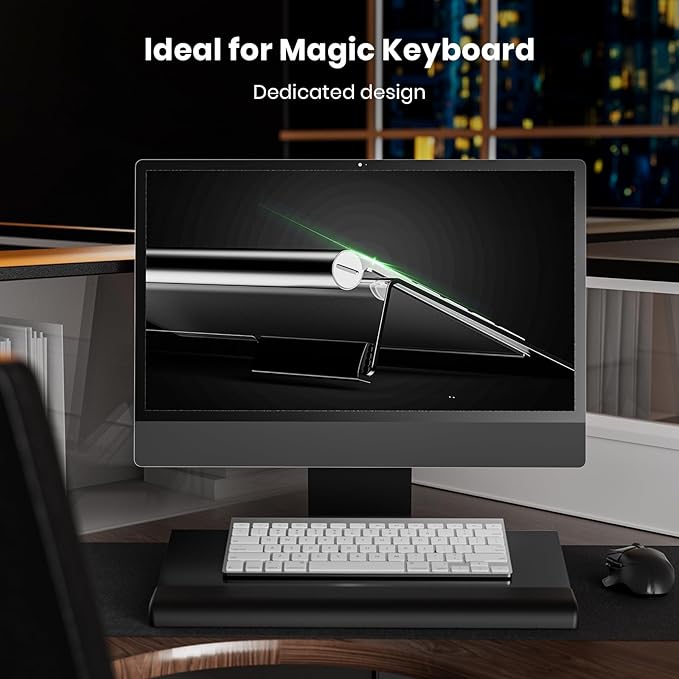 Compact Keyboard Stand w/Silicone Wrist Rest & 3-Level Height Adjustment, Klearlook Acrylic 16.85 x 5.5 inches Space-Saving Computer Keyboard Riser w/Storage Slot for Comfortable Typing - Black