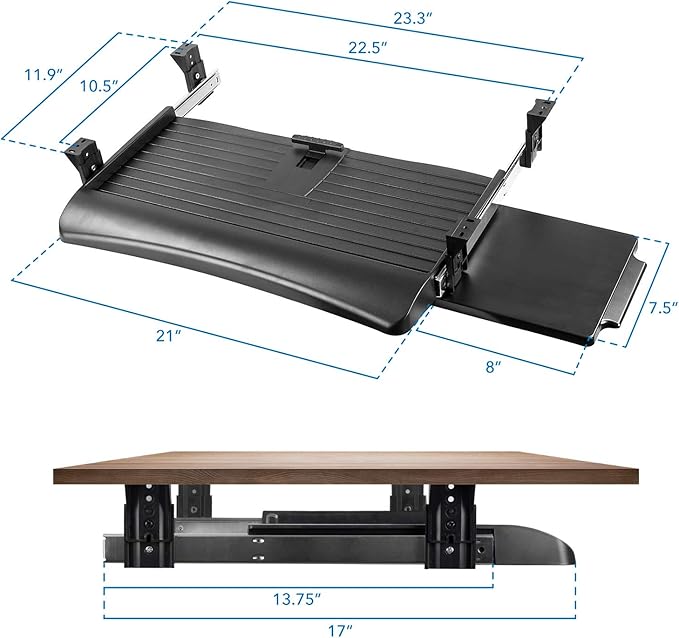 Mount-It! Keyboard Tray Under Desk with Adjustable Mouse Platform – Easy-Glide Sliding Drawer Under Desk Slide Out – Ergonomic Under Key Board Shelf for Office, Gaming, and Workstations