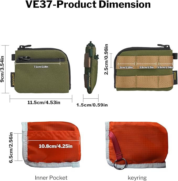 VIPERADE VE37 Mini EDC Pouch – Coin Purse for Men, Slim Zipper Wallet, EDC Gear Organizer, MOLLE Webbing Designed for VAB2 Clip-On Belt/Backpack Attachment, Everyday Carry Tactical Bag