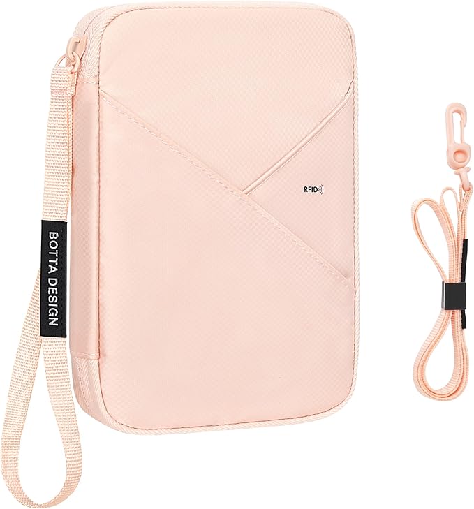 Veki Passport Holder for Travel Women Family, Passport Wallet Bag, RFID Travel Document Organizer, Waterproof Passport Holder for Men, Portable Case for Cards, Cash, Tickets, ID (Pink, M)