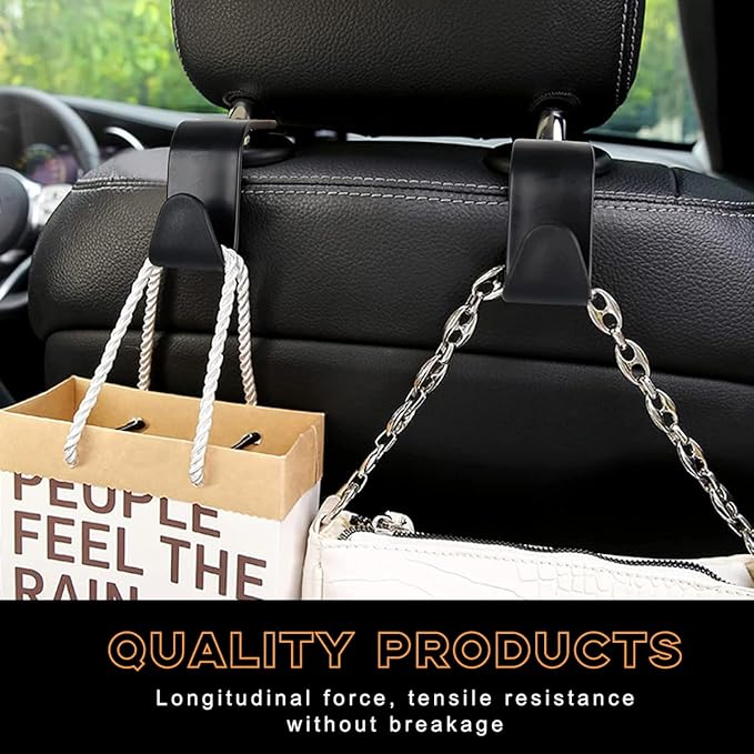 povtii 4PCS Car Seat Headrest Hook, Auto Back Seat Hanging Storage Organizer, Vehicle Seatback Hanger Holder for Purse Handbag Coat Umbrella, Universal Interior Car Accessories (Black)