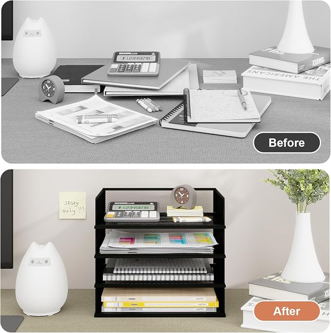 Natwind 4-Tier Stackable Metal Mesh Letter Paper Tray Organizer,Black | Desk Organizer For Paper,Document,Mail Tray For Office Supplies,File Holder For Home Office School Classroom Organization