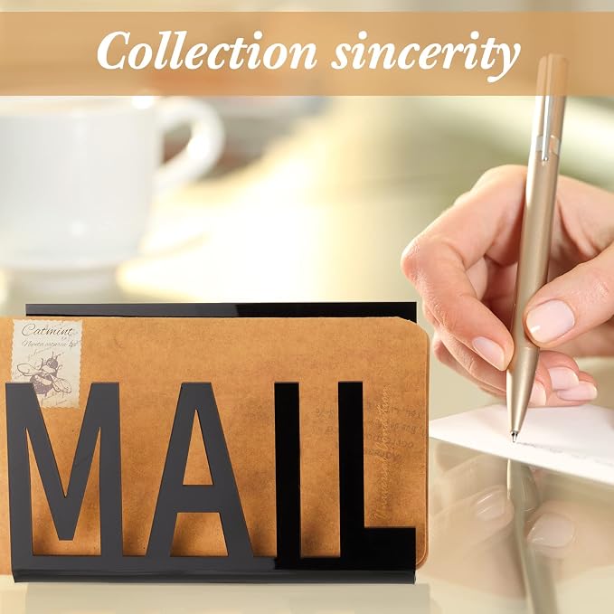 3 Pack Desktop Mail Organizer and Bills Holder, Modern Acrylic Sorter Set with Mail, Bills and Envelope Designs, Decorative Desk Organizer for Home Office Countertop