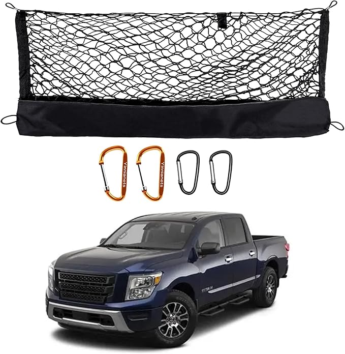 Highly Elastic Truck Bed Cargo Net Compatible with 2017-2025 Nissan Titan,Envelope Style Truck Cargo Net for Titan Accessories, Upgraded Storage Bag & Heavy Duty Carabiners