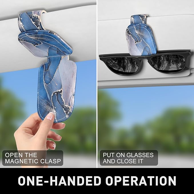 Sunglasses Holder for Car Visor, Magnetic Leather Car Sunglass Holder, Car Sun Visor Glasses Hanger Clip, Car Interior Accessories for Women Men, Fits All Size Eyeglasses