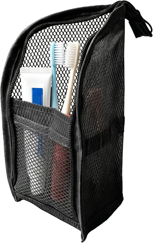 Standing Toiletry Bag, 2026 New Portable Lightweight Travel Toiletry Bag, Foldable EVA Mesh Large Capacity Toiletries Organizer, Hanging Clear Makeup Bag for Women (Black 1pcs)
