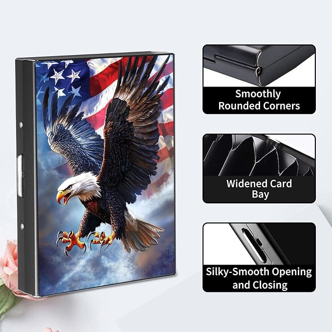 RFID Metal Wallet Credit Cards Holder Slim Mini Business Card Holder Metal ID Case Gift for Men Women,American flag Eagle