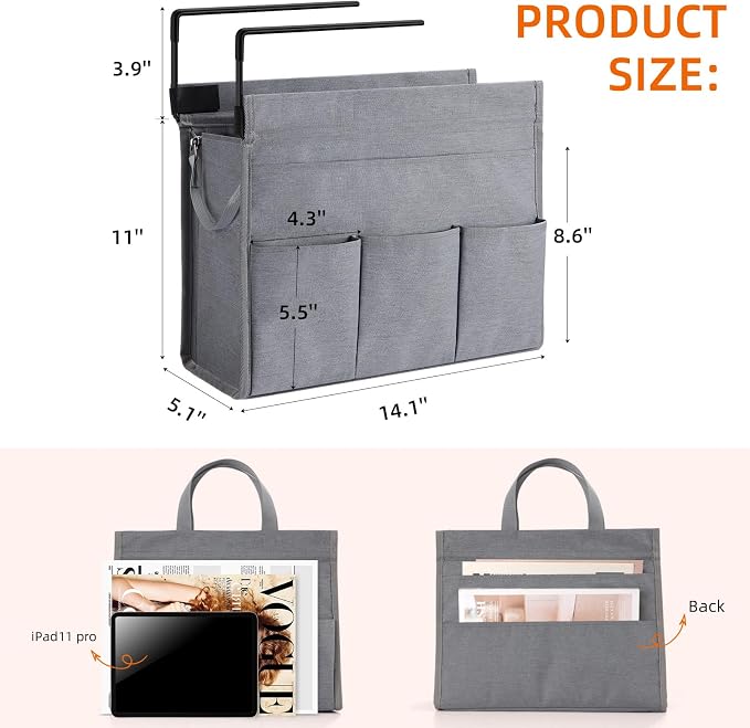 MASTLU Under Desk Hanging Storage Bag, Desk Organizer Storage, Office Side Storage Bag, Compatible with A4 Files, Detachable Handle Design, No Assembly Required, For Office Home School (Grey)