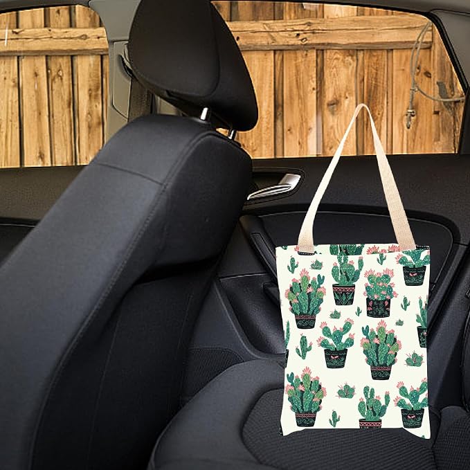 CREATCABIN Cactus Car Trash Bag Car Garbage Bag Hanging Back Seat Organizer Trash Can Bin One-Handed Strap Garbage Reusable Waterproof for Car Accessories Vehicle Travelling Camping 11.8x9.84 Inch