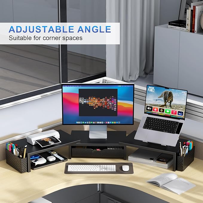 gianotter Dual Monitor Stand Riser + 4-Tier Paper Organizer (Black)