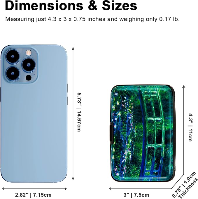Credit Card Holder Wallet for Women Men RFID Blocking Small Metal Business Aluminum Protector Sleeves Slim Mini Cards Case (Bridge and Water Lily Pond)