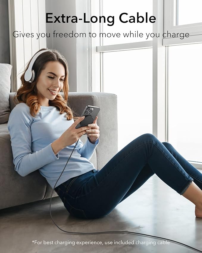 ESR for Magsafe Charger, Wireless Charger Kickstand, Charging Pad for iPhone 16/15/14/13/12 Series and AirPods 4/3/Pro/Pro 2, Galaxy S25 Strong Magnetic Charger Pad with 5 ft Removable Cable, Black