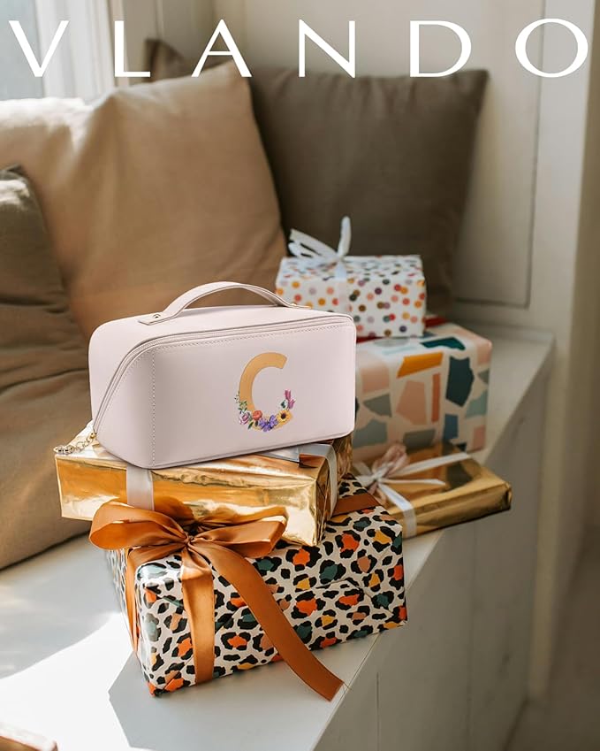 VLANDO Bridal Shower Gifts,Initial Makeup Bags,Mothers Day Gifts for Mom Birthday Gifts for Women Girls Personalized Gifts for Wife Thanks Gift(Letter C)