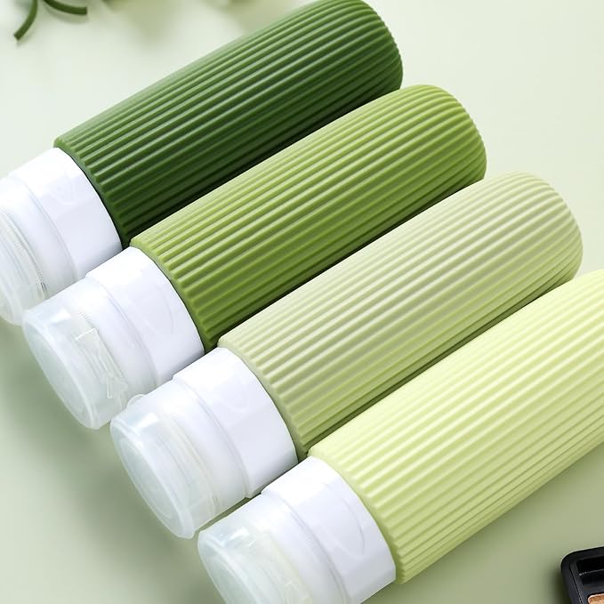 Mrsdry Travel Bottles for Toiletries, Tsa Approved 3oz Portable Travel Bottles, BPA Free Leak Proof Squeezable Silicone Travel Size Containers, Travel Accessories with Clear Toiletry Bag (4 Pack)