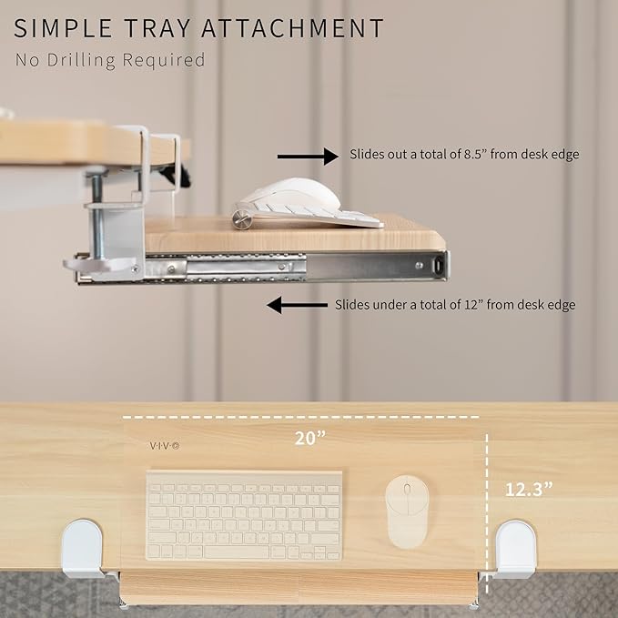 VIVO Kleine Tastaturablage Unter dem Schreibtisch ausziehbar mit Extra stabilem C-Klemmhalterungssystem, weißer Rahmen, MOUNT-KB05ES-A