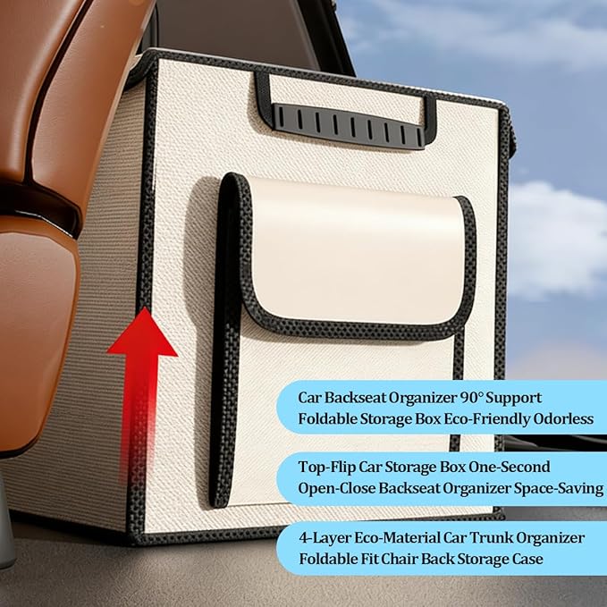HZEL Car Trunk Organizer with Lid, Foldable Slip Resistant Multi-Compartment Vehicle Cargo Storage Box, Collapsible Waterproof Automotive Trunk Organizer, Universal for SUV Van Truck (Gray)