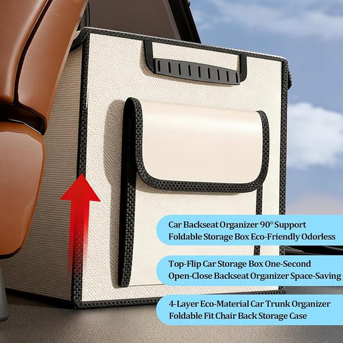 HZEL Car Trunk Organizer with Lid, Foldable Slip Resistant Multi-Compartment Vehicle Cargo Storage Box, Collapsible Waterproof Automotive Trunk Organizer, Universal for SUV Van Truck (Black)