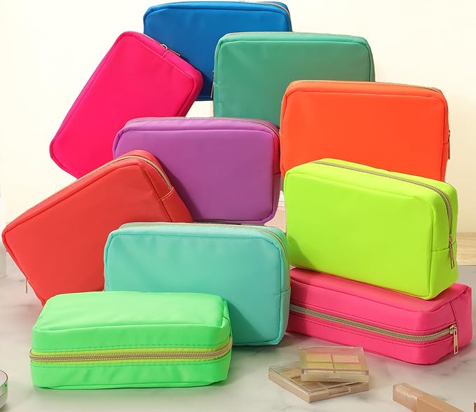 Sweetude 10 Pieces Nylon Makeup Cosmetic Bag for Women Reusable Makeup Organizer Bag Cosmetic Travel Purse Big Capacity Toiletry Travel Organizer with Zipper(Neon Color)