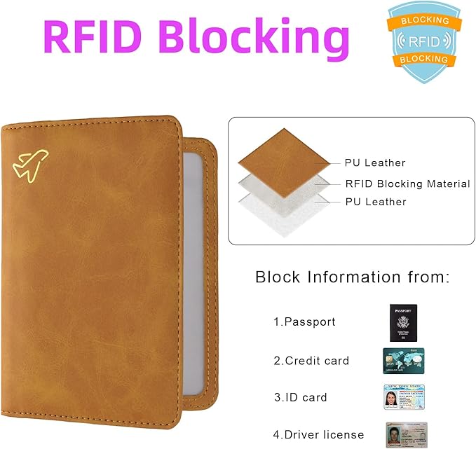 WALNEW AirTag Passport Holder and Vaccine Card Holder Combo, RFID Blocking Travel Passport Wallet with Vaccine Card Protector Slot and Airtag Protective Case(Brown)