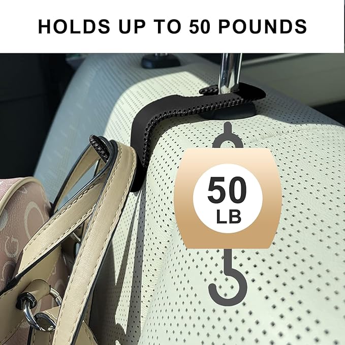 Car Headrest Hooks, 2 Pack Leather Car Purse Holder, Car Back Seat Organizer for Purse Coats Umbrellas Groceries