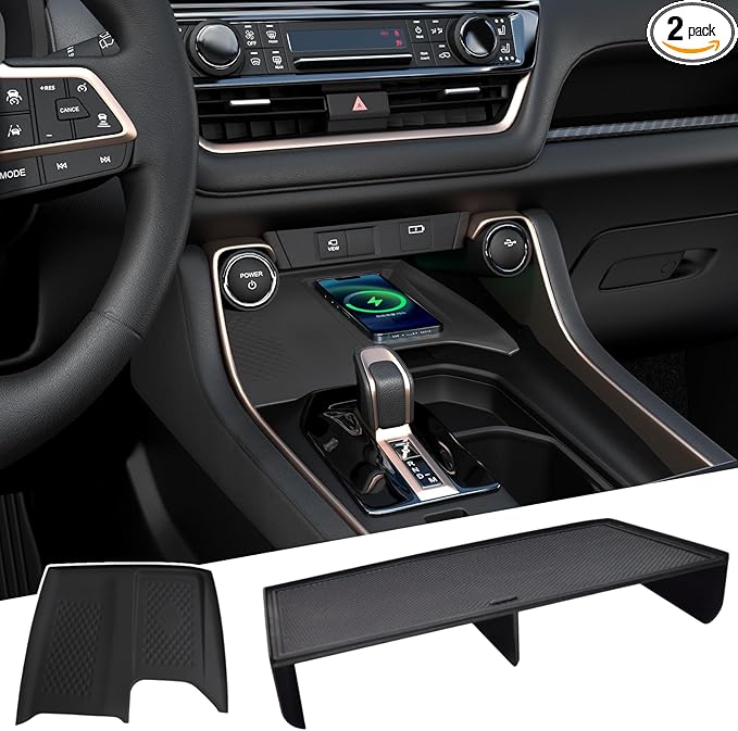 2Pcs Center Console Accessories for Toyota 2026 2025 2024 Grand Highlander Console Organizer Storage & Wireless Charging Anti-Slip Mat Protector Interior