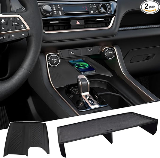 2Pcs Center Console Accessories for Toyota 2026 2025 2024 Grand Highlander Console Organizer Storage & Wireless Charging Anti-Slip Mat Protector Interior
