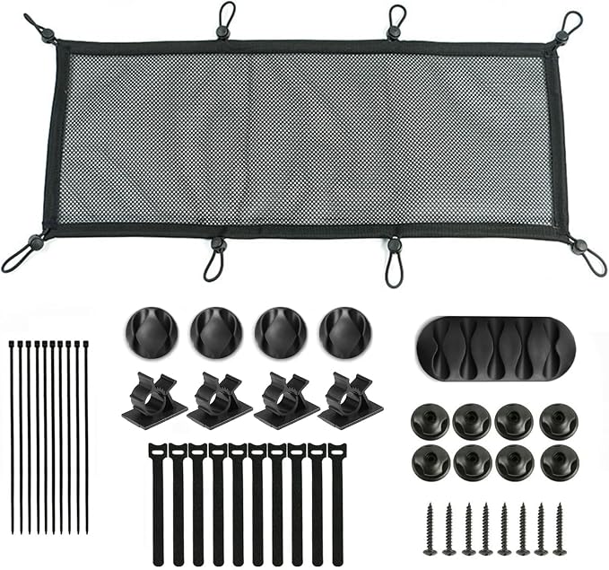 Under Desk Cable Cord Management Net Kit, Privacy Mesh Large Flexible Cable Duct Flexible Under Desk Wire Net, Cable Tray Mesh Organizer for Most Table Hiding Cables Office （8 Rubber Bands）