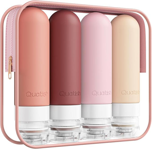 Quatish Travel Bottles for Toiletries, Original Patented Leak Proof Travel Size Containers, 3 oz Tsa Approved Silicone Shampoo and Conditioner Bottles, 4 Pack, Red Rock
