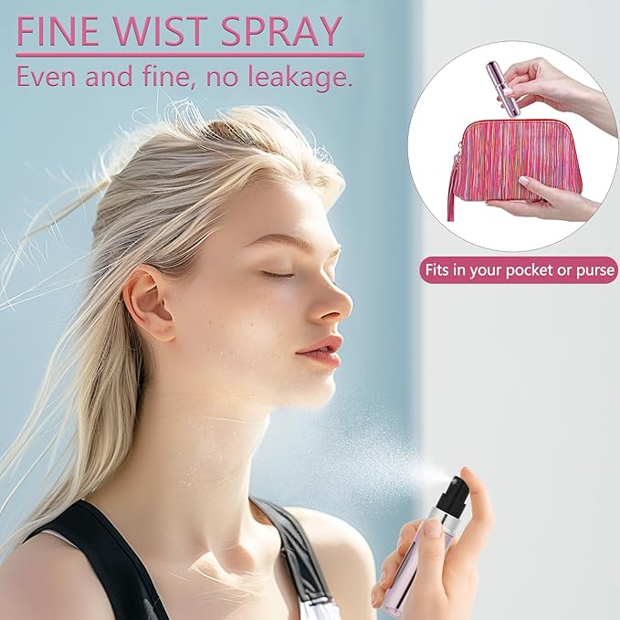 opasyo 5 Pcs Mini Refillable Perfume Portable Atomizer Bottle, 5ml Bottom-Fill Perfume Spray Scent Dispenser, Leak-Proof Travel Pump for Cologne, Aftershave & Purse (Silver/Pink/Gold/Blue/Black)