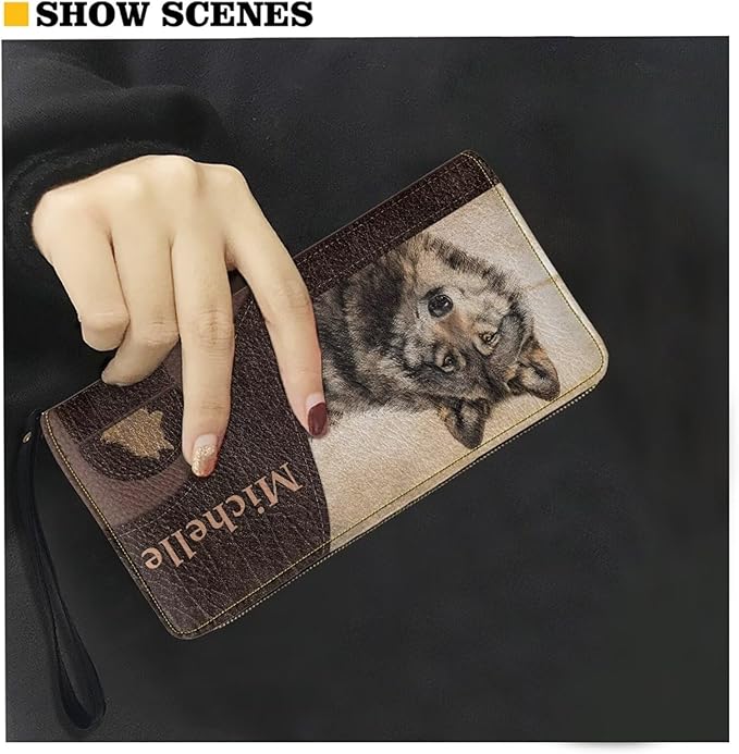 Bulopur Custom Name Wallet for Women Wolf Purse with Wristlet PU Leather Waterproof Ladies Purses Handbag Zip Around Coin Cash Clutch Card Organizers Gifts for Him