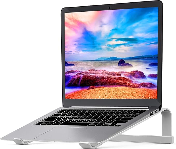 LENRUE Laptop Stand for Desk，Stable MacBook Pro Stand，Ergonomic Aluminum Computer Riser for 12 13 15 16.2 inch ，Computer Cooling Stand for Mac MacBook Pro Air,HP, Dell, More PC Notebook (Silver)