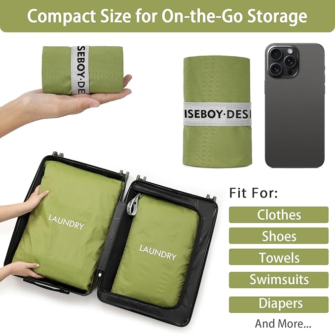 WiseBoy 2-Pack Travel Laundry Bags | Washable Wet Dry Bags for Gym | Odor-Resistant Dirty Clothes Organizer | Waterproof Swimsuit & Workout Gear Pouch with Heavy-Duty Zipper