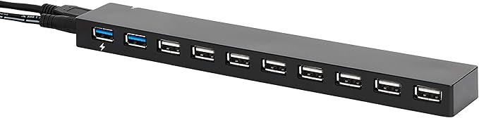 Amazon Basics USB 3.0 10-Port Hub with AC Adapter, 5Gbps Faster Data Transfer for Multiple Devices, Black