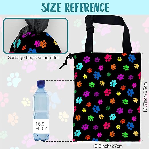 Car Garbage Bag Colorful Paw Prints Hanging Canvas Car Trash Bag Waterproof Drawstring Car Back Seat Organizer for Car Back Front Seat Console with Adjustable Buckle