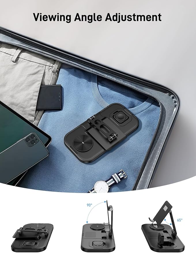4 in 1 Wireless Charging Station with Stand for iPhone 16/15/14, Apple Watch 10/9/8, AirPods Pro 2 | Foldable Travel Charger | Nightstand Design (Black)