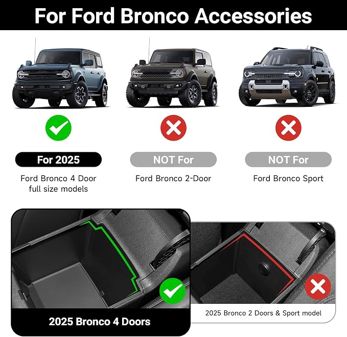 Center Console Organizer Tray for 2025 Ford Bronco 4 Door Full Size with Non-Slip Mat Center Console Organizer Compatible with Ford Bronco Accessories (Not for 2-Door and Bronco Sport)