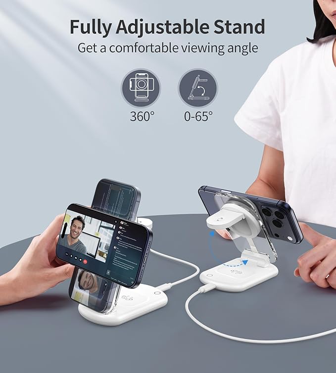 3 in 1 Magnetic Wireless Charging Station for Apple Devices, Fast Foldable Travel Mag-Safe Charger Stand with Night Light for iPhone 17 16 15 14 13 12 Series, Apple Watch/AirPods Pro-Gift for Lovers