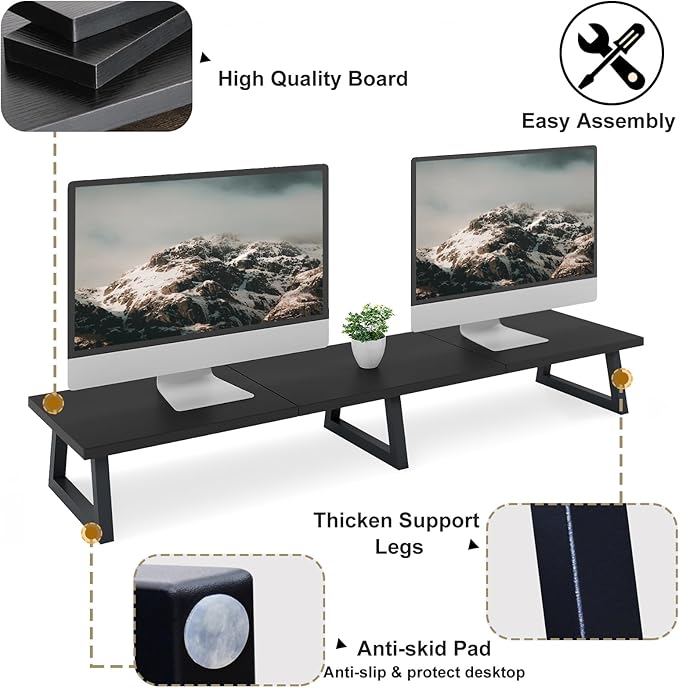 TEAMIX 42 inch+24 inch Monitor Stand Wood & Steel Desktop Riser for for Desktop Office Desk Organizers