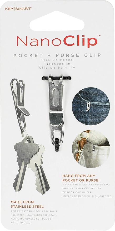 KeySmart Nano Clip - Pocket Clip Key Ring Holder - Secure Your Key Chain, Eliminates Pocket Bulge, Pack of 3