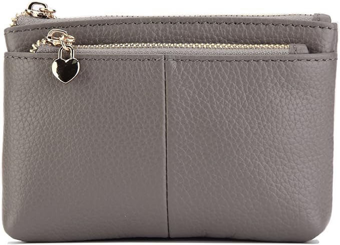 ZOOEASS Women Genuine Leather Zip Mini Coin Purse With Key Ring Triple Zipper Card Holder Wallet