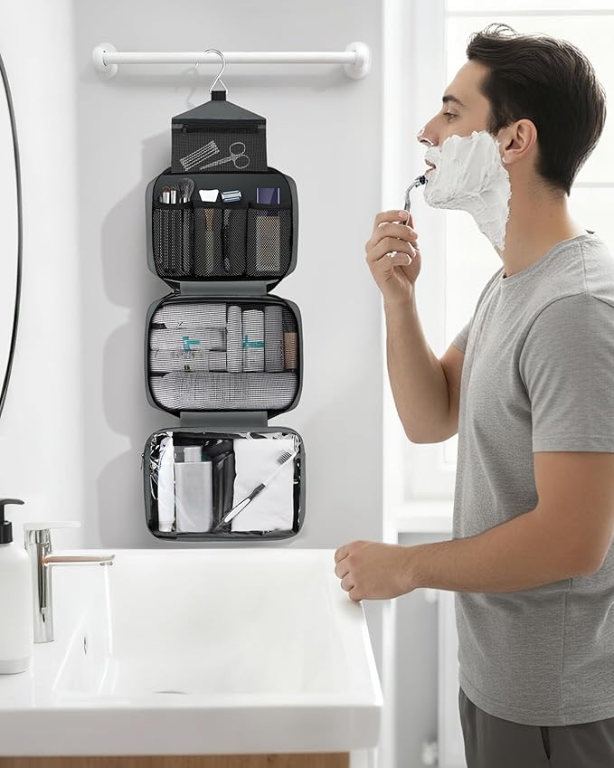 Maliton Toiletry Bag for Men & Women Travel Toiletry Bag Hanging Toiletry Bag Hygiene Organizer with 4 Compartments Waterproof Bathroom Shower Bag Large Toiletries Travel Bag (Gray)