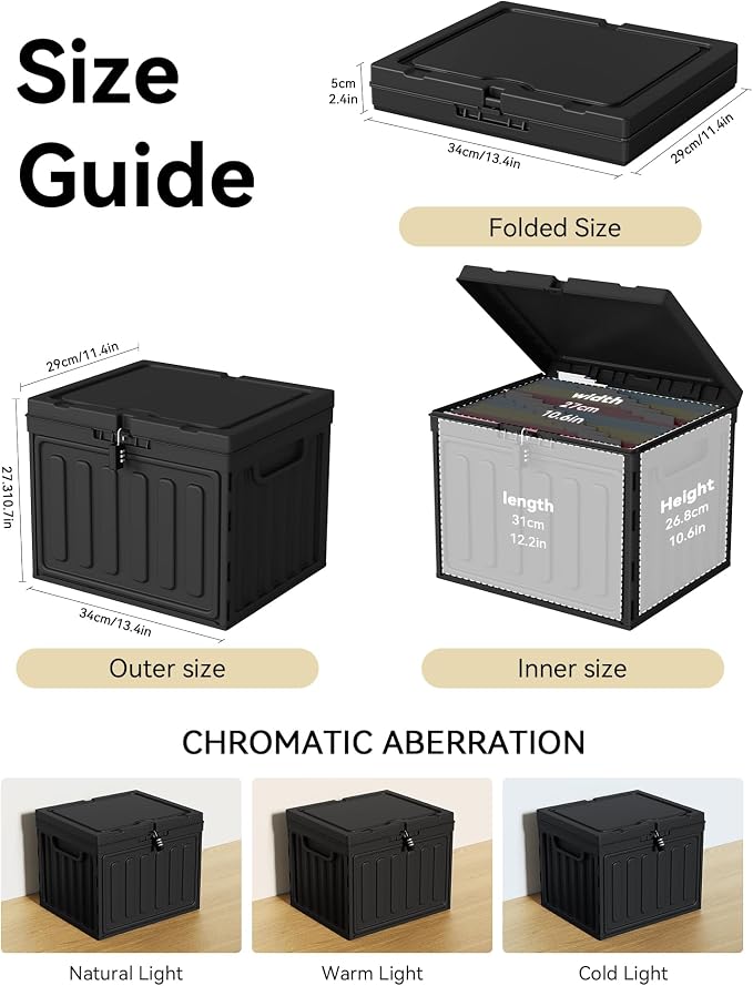 Oterri Plastic File Box with Lid for Letter Size Hanging File Folders, Hanging File Folder Box for Home, Office, School, File Cabinet (Black, Large-1 Pack Without Folders)
