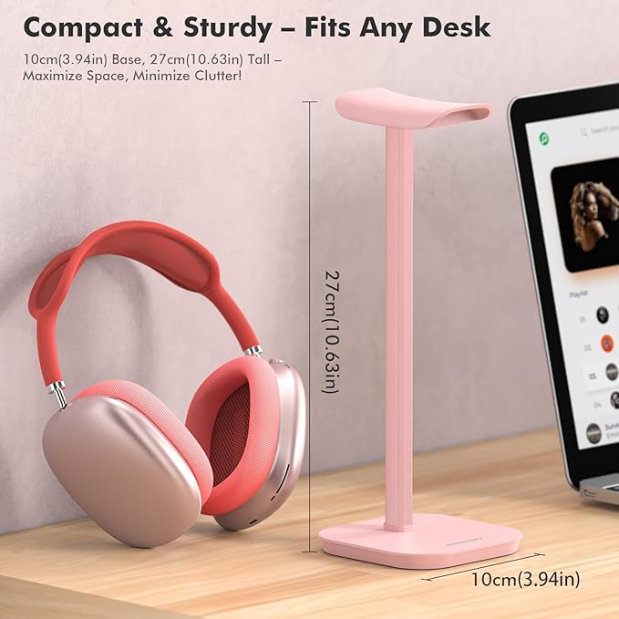 Headphone Stand, Desktop Headset Holder Desk Earphone Stand Aluminum Headset Hanger Headphone Rack Stand to Hold Earphones Such as Airpods Max, Sony, Beats, Bose, Razer, HyperX(Pink)