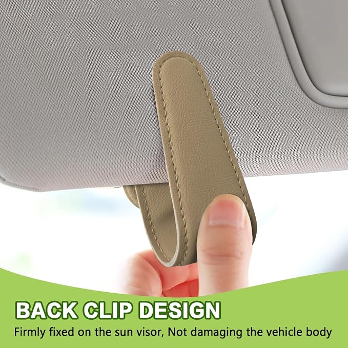 Sunglass Holder for Car, Sunglasses Clip for Car Visor, Magnetic Leather Vehicle Eyeglass Hanger Clip, Auto Ticket Card Glasses Organizer Clamp Accessories for SUV Sedan (Beige)