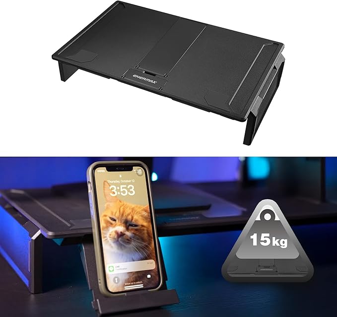 Enermax TANKSTAND-DF Dual-Function Foldable Laptop, Tablet & Monitor Stand w/Tilt Angle Adjustments, Built-in Storage/Phone Stand, Compatible 10" to 15.6", Up to 33lb/15kg (EMS004)