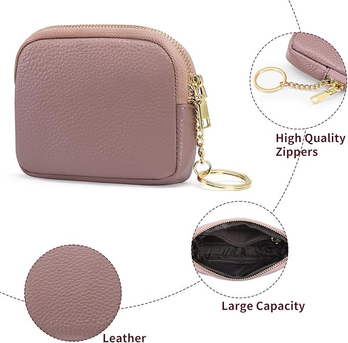 SENDEFN Mini Coin Purse Soft Leather Small Coin Pouch Purses Women Zipper Pocket with Key Ring